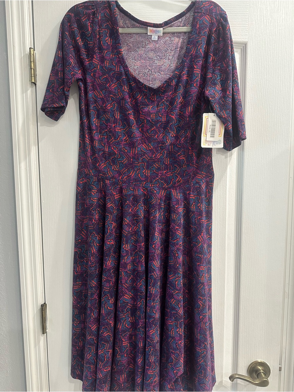 LuLaRoe Purple Geometric Scoop-Neck Midi Dress